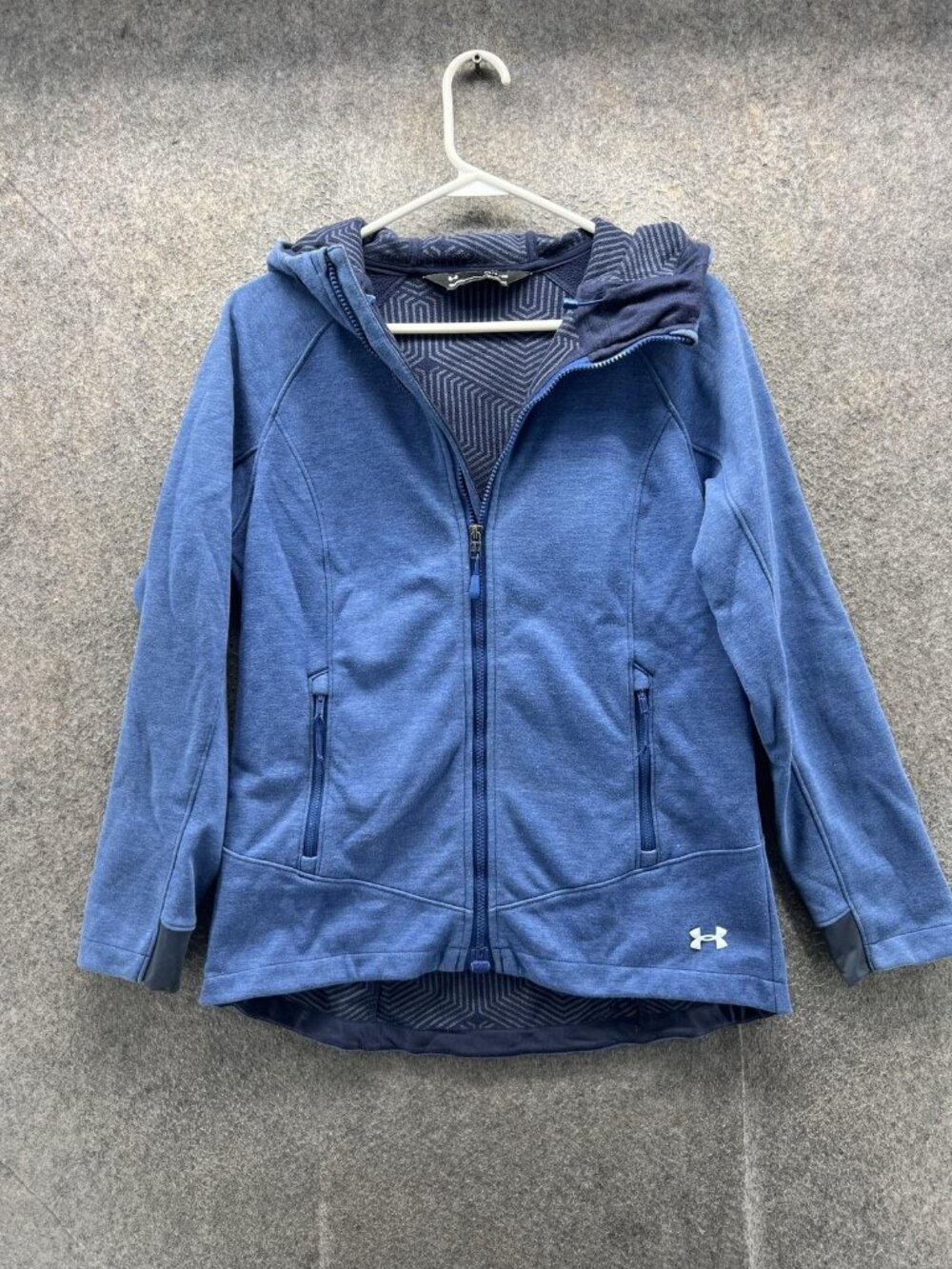 Under Armour Jacket Womens Small Blue ColdGear Reactor Hooded Full Zip Fleece